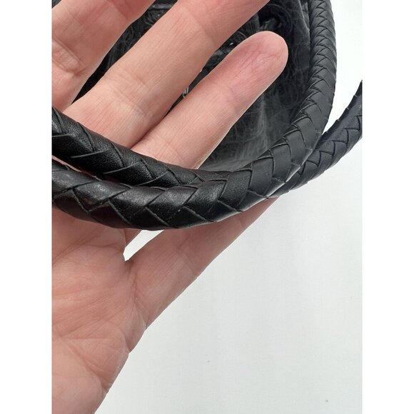 Brighton Drawstring Charcoal Gray Faux Croc & Pebbled Leather with Silver Accent - Picture 5 of 14